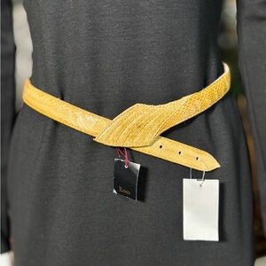 JLynch Yellow Lenny Skinny Real Snakeskin & Leather 80cm Watersnake Belt, Sz M